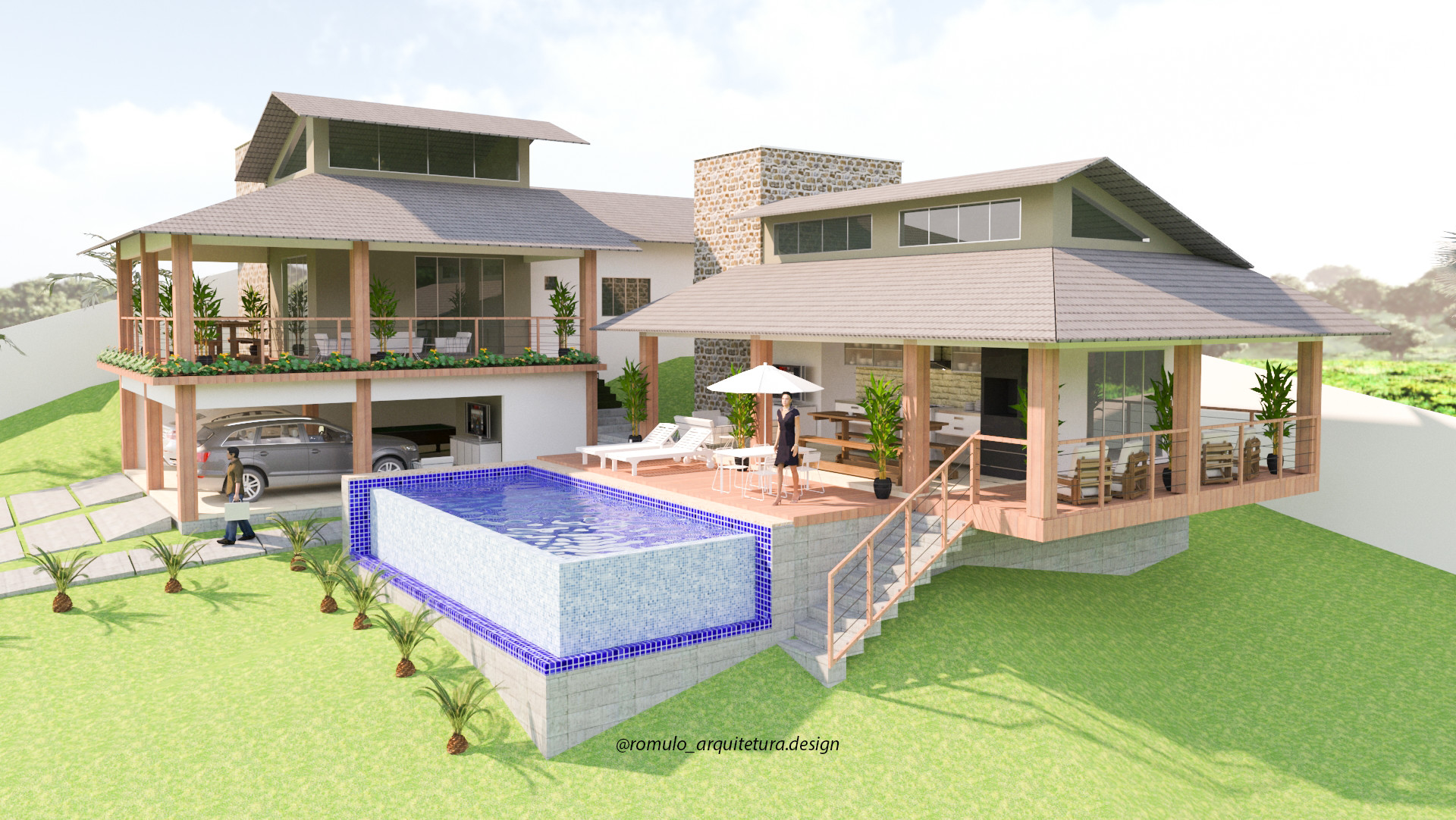 Projeto de arquitetura para casa em terreno declive ou aclive.